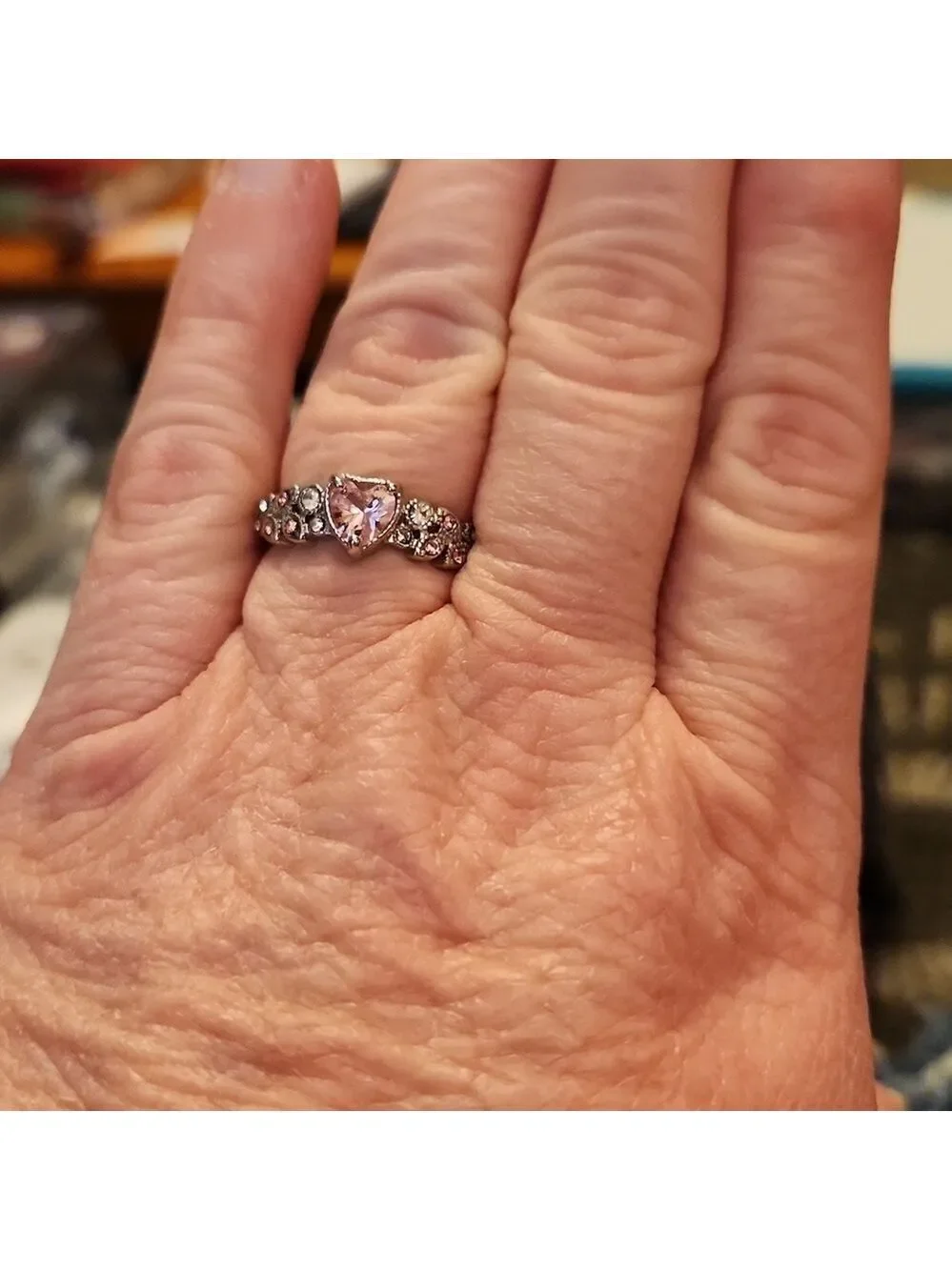 Silver Plated Heart Shaped Stone Ring